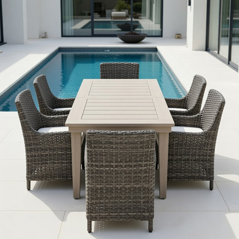 Rectangular Dining Set in Putty Finish Incudes Cushions