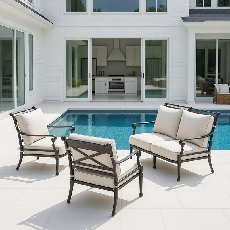 Outdoor Loveseat Set in Slate Finish and Sunbrella Rain Cushions