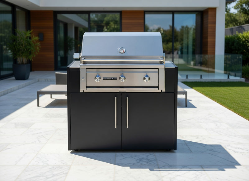Outdoor Kitchen Elysia Paired with Lynx Sedona 36 Inch Built-In Propane Gas Grill