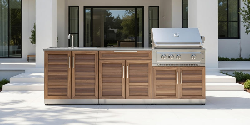 Outdoor Kitchen 3-piece Grove Stainless Steel with Drop-In Stainless Steel Platinum Grill