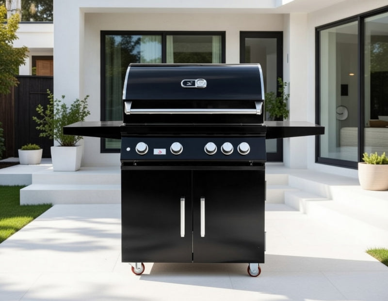 Whistler 34-Inch 4-Burner Gas Grill With Rear Infrared Burner, Grill Lights, Rotisserie Kit & Cover - Black Stainless