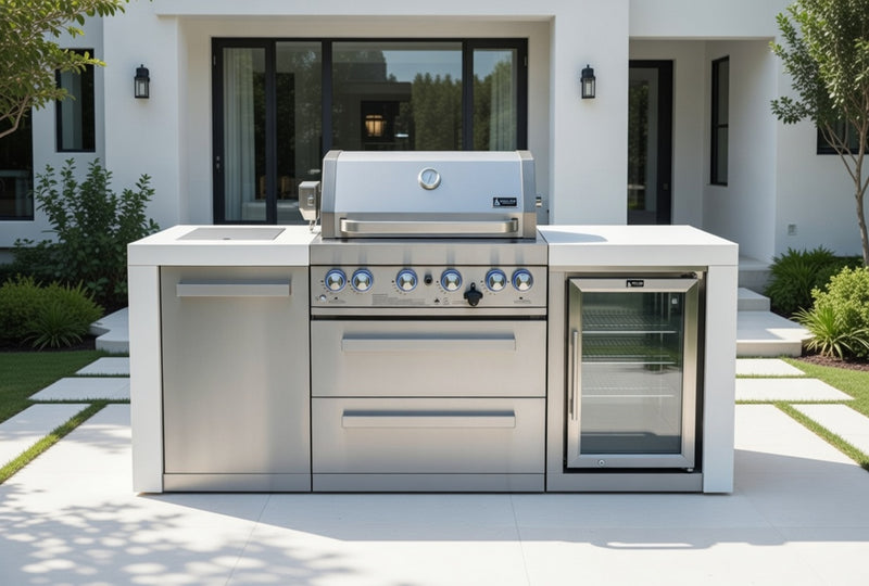 Mont Alpi 4-burner Deluxe Island with Fridge Cabinet MAI400-DFC 82''