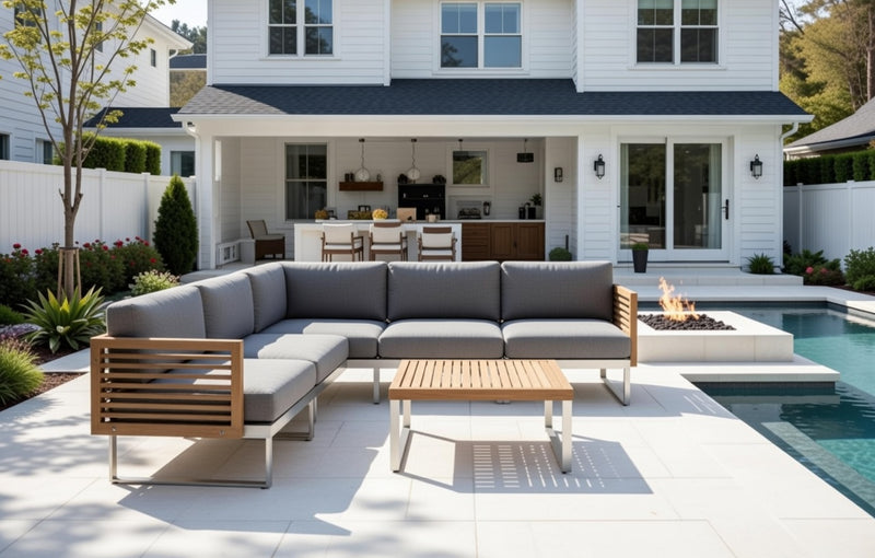 Outdoor 6 Seater Sectional Sofa with Cushions with Coffee Table