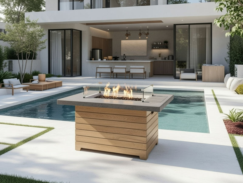 Fire Table Darien with Stone Grey Everblend Top Rectangular