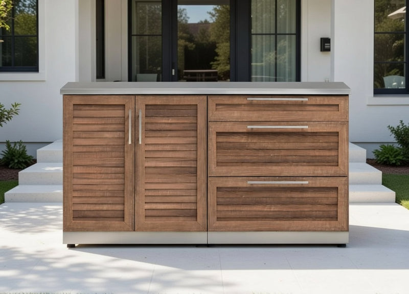 Outdoor Kitchen Grove 2 Piece Cabinet Set with 3-Drawer Cabinet and 2-Door Cabinet + Countertop