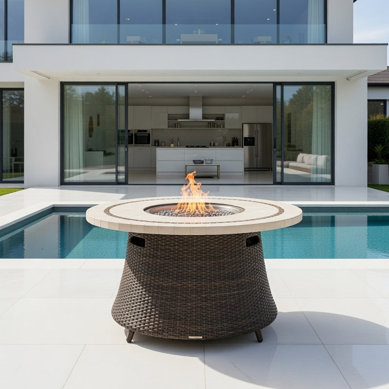 Outdoor Stone Top Fire Table in Bronze