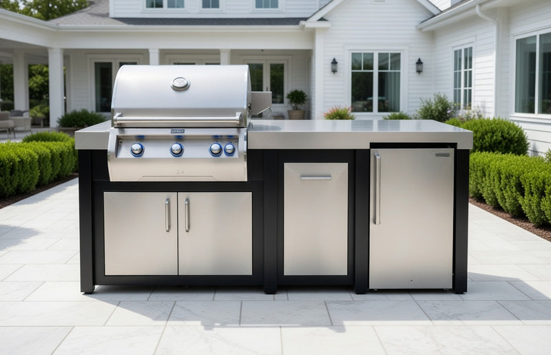 Fire Magic 92" Outdoor Kitchen Island Refrigerator Bundle with FireMagic Echelon Diamond E660I Built-In Grill