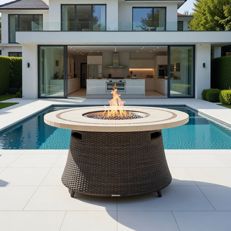 Outdoor Stone Top Fire Table in Bronze