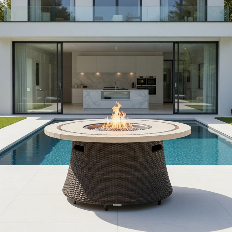 Outdoor Stone Top Fire Table in Bronze