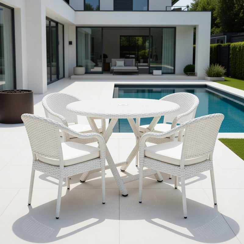 Curved Back Chairs and Table Set in Wicker and Cushions