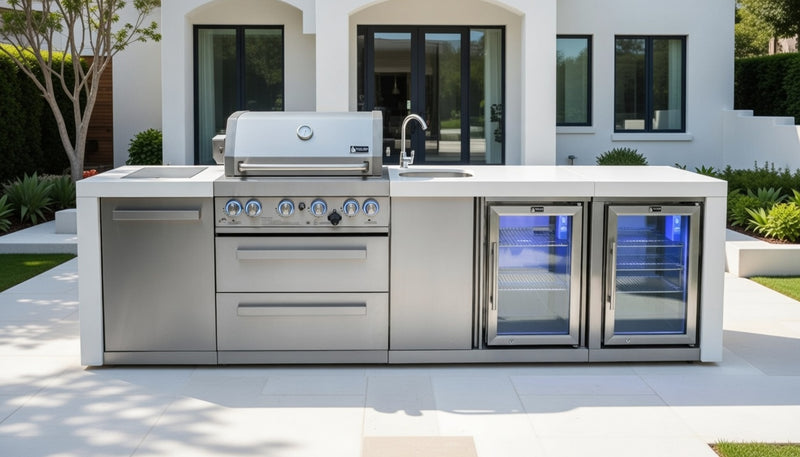 Mont Alpi 4-burner Deluxe Island with a Beverage Center And Fridge Cabinet MAi400-DBEVFC - 120''