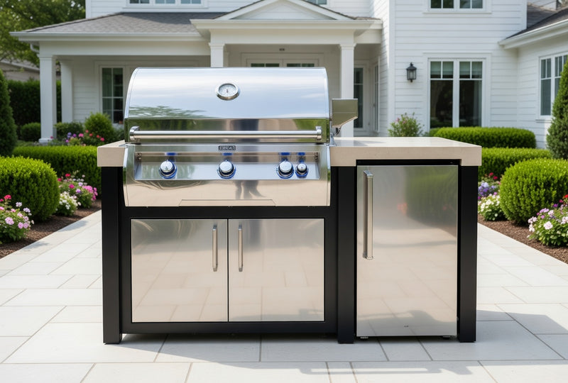 Fire Magic 71" Outdoor Kitchen Island Refrigerator Bundle with FireMagic Echelon Diamond E660I NG Built-In Grill
