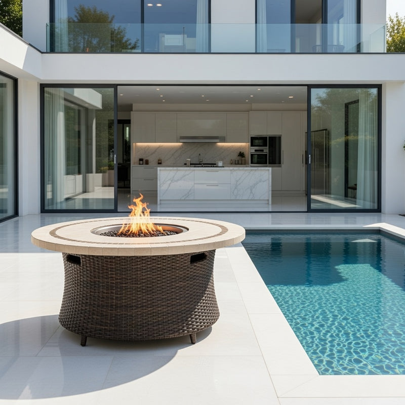 Outdoor Stone Top Fire Table in Bronze