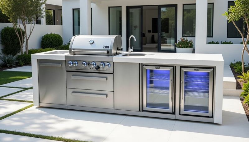 Mont Alpi 4-burner Deluxe Island with a Beverage Center And Fridge Cabinet MAi400-DBEVFC - 120''