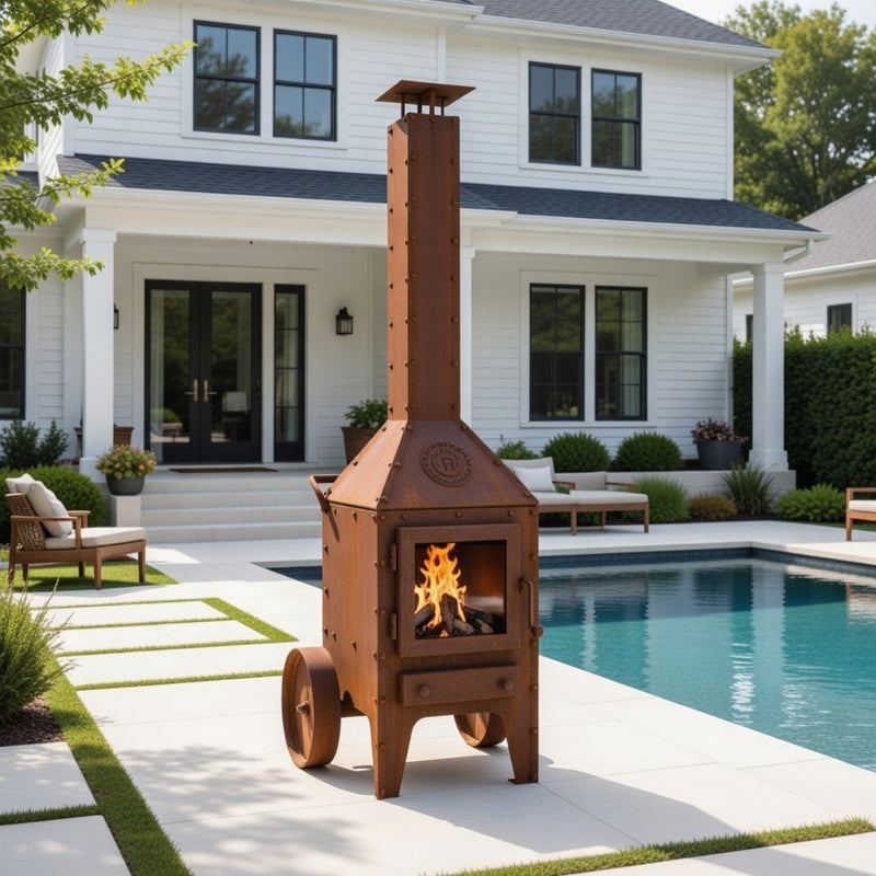 Bijuga 3mm CorTen Steel With Two Wheels and a Push Bar Outdoor Fireplace | RB73