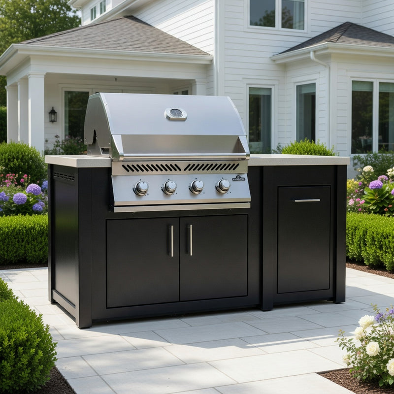 Napoleon 32" Built-in 500 Series Gas Grill 71" Outdoor Kitchen Island, Champagne / Silver Mist