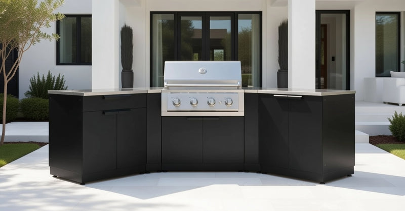 Classic Series 7PC Modular Outdoor Kitchen · 304 Stainless Steel · SS Door · Performance Grill - Matt Black