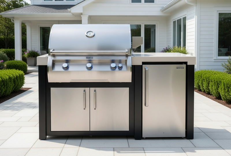 Fire Magic 71" Outdoor Kitchen Island Refrigerator Bundle with FireMagic Echelon Diamond E660I NG Built-In Grill