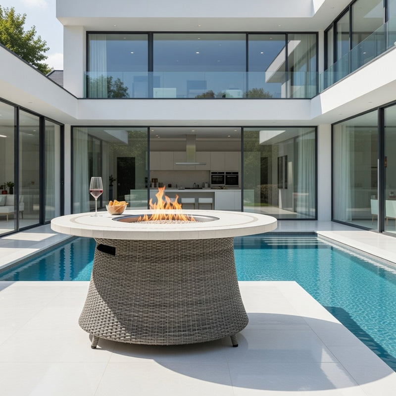 Outdoor Stone Top Fire Table in Dove