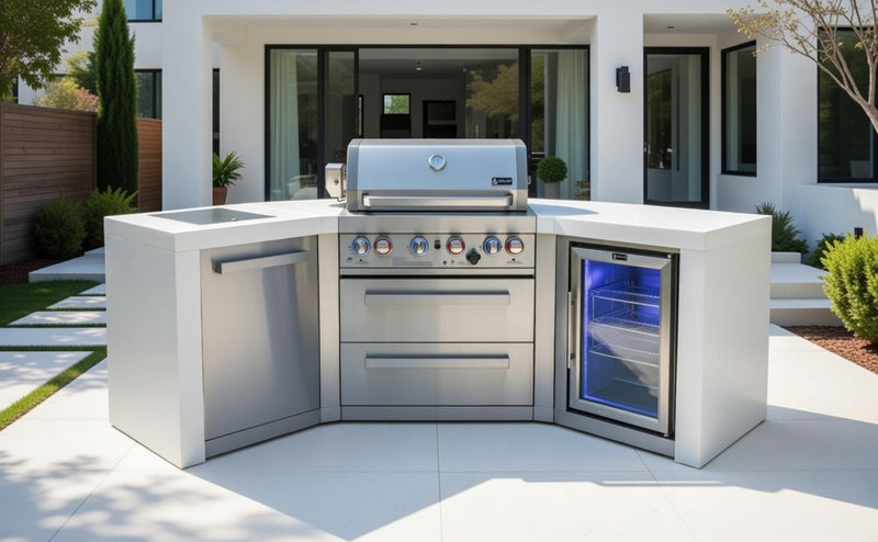 Mont Alpi 4-burner Deluxe Island with 45-Degree Corners and a Fridge Cabinet MAi400-D45FC - 106''