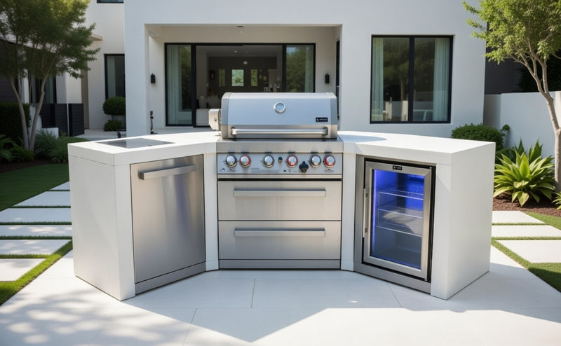 Mont Alpi 4-burner Deluxe Island with 45-Degree Corners and a Fridge Cabinet MAi400-D45FC - 106''