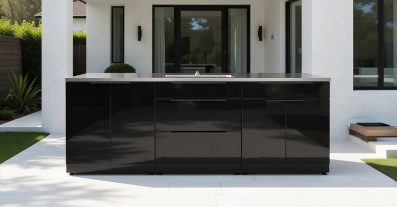 Outdoor Kitchen Black Aluminum 3 Piece Cabinet Set with 2-Door, 3-Drawer and Bar Cabinet