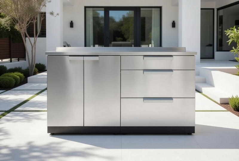 Outdoor Kitchen Stainless Steel 2 Piece Cabinet Set with 3-Drawer Cabinet and 2-Door Cabinet