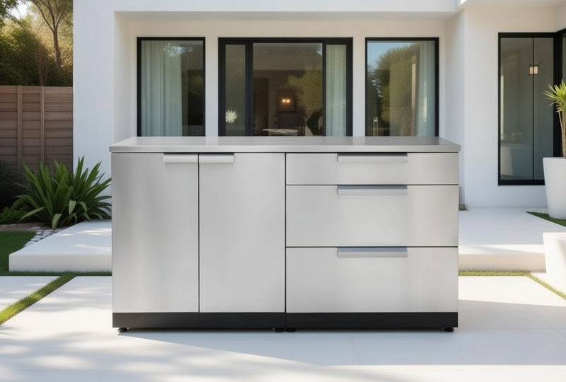 Outdoor Kitchen Stainless Steel 2 Piece Cabinet Set with 3-Drawer Cabinet and 2-Door Cabinet