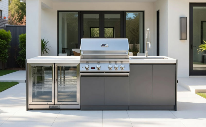 Whistler 4-Burner 102 x 28-Inch Gas Grill Island with Infrared Rear Burner, Refrigerator, Sink, and Rotisserie Kit