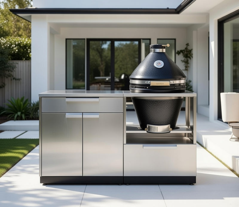 Outdoor Kitchen Stainless Steel 3 Piece Cabinet Set with 3-Drawer, Bar and Kamado Cabinet