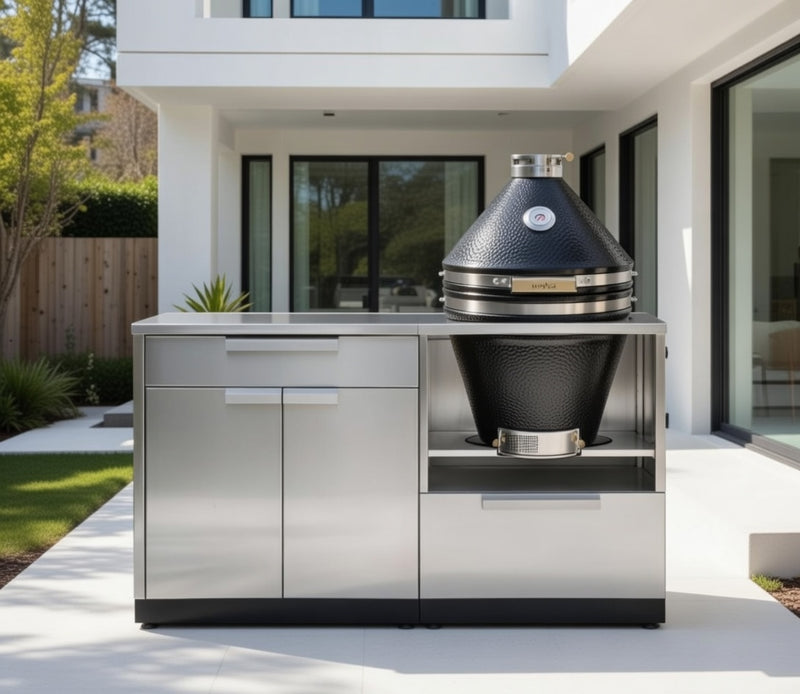 Outdoor Kitchen Stainless Steel 3 Piece Cabinet Set with 3-Drawer, Bar and Kamado Cabinet