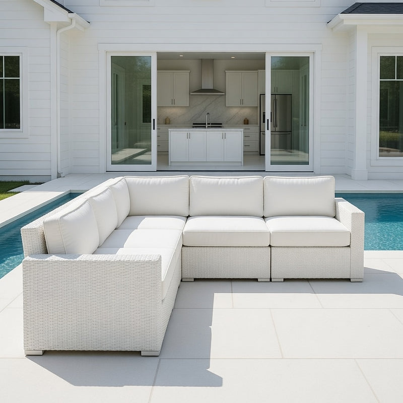 Outdoor L Shape Modular Sofa Set in White Finish