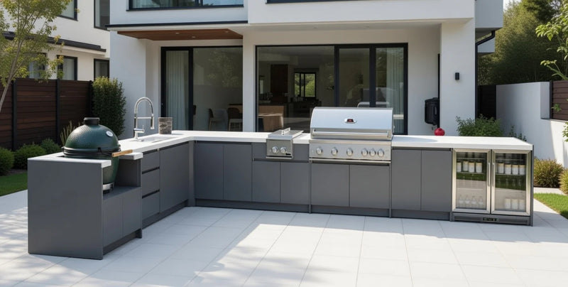 Whistler Fairford Grey L Shape Outdoor Kitchen Burford 5 Burner Barbecue
