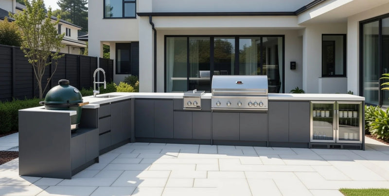 Whistler Fairford Grey L Shape Outdoor Kitchen Burford 5 Burner Barbecue