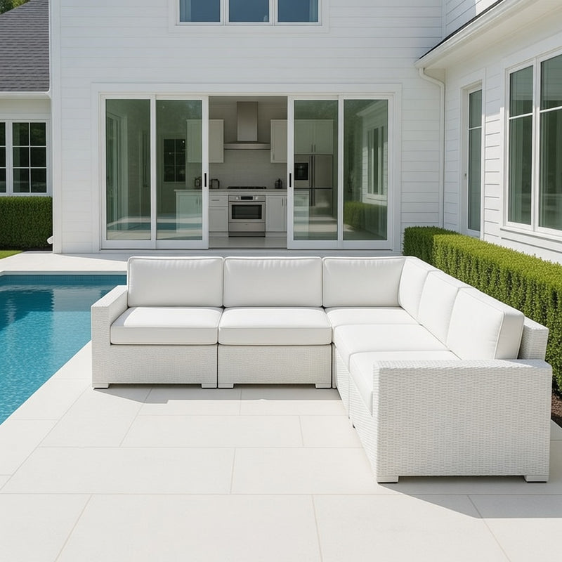 Outdoor L Shape Modular Sofa Set in White Finish