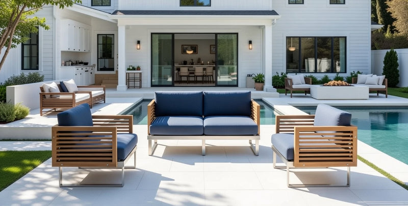 Outdoor Loveseat with Cushions and Two Chat Chair with Cushions Teak