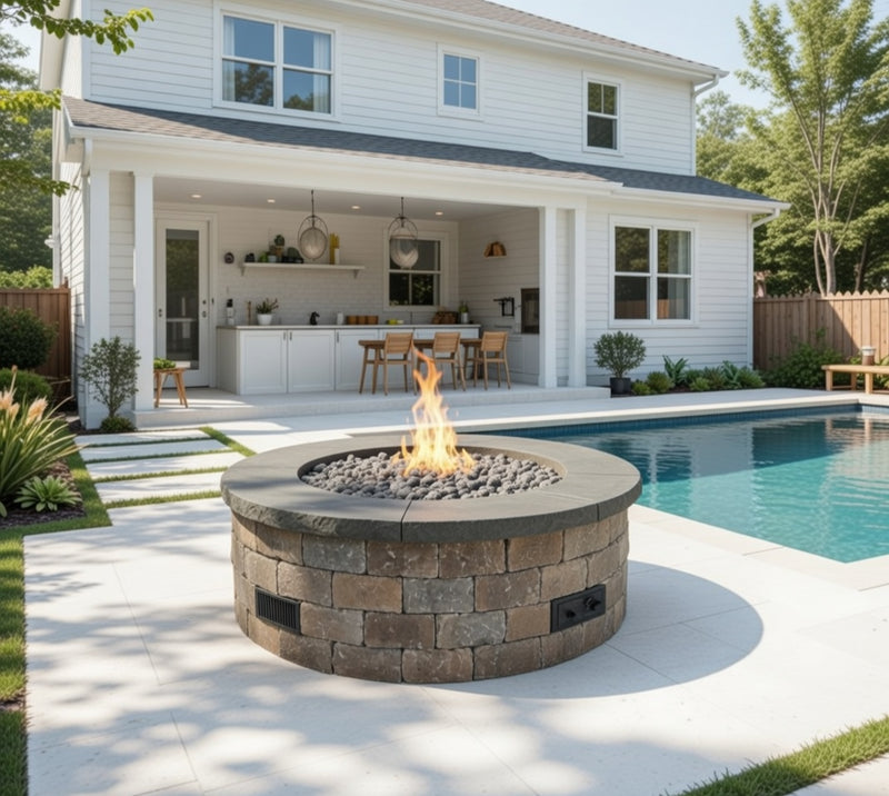 Bronson Block Round Gas Fire Pit Kit