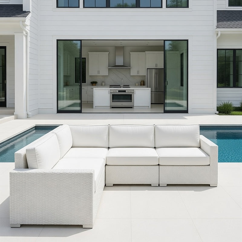 Outdoor L Shape Modular Sofa Set in White Finish