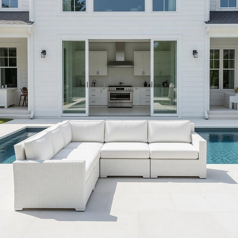 Outdoor L Shape Modular Sofa Set in White Finish