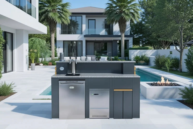 Grillandia Outdoor Bar Entertainment, kegerator, and Ice maker | 6.6ft