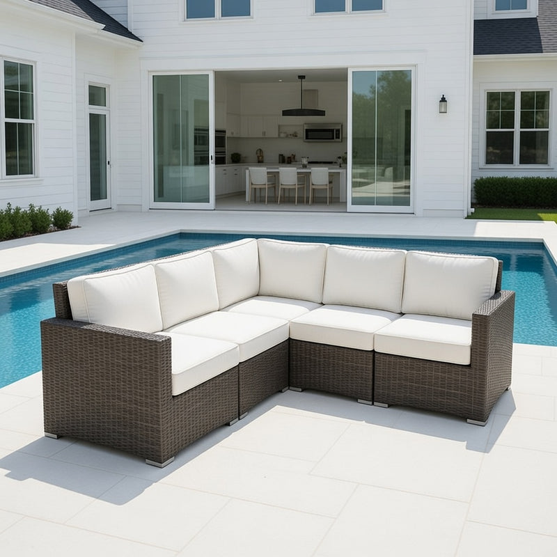 Outdoor L shape Modular Set in Bronze Finish and Sunbrella Rain Cushions