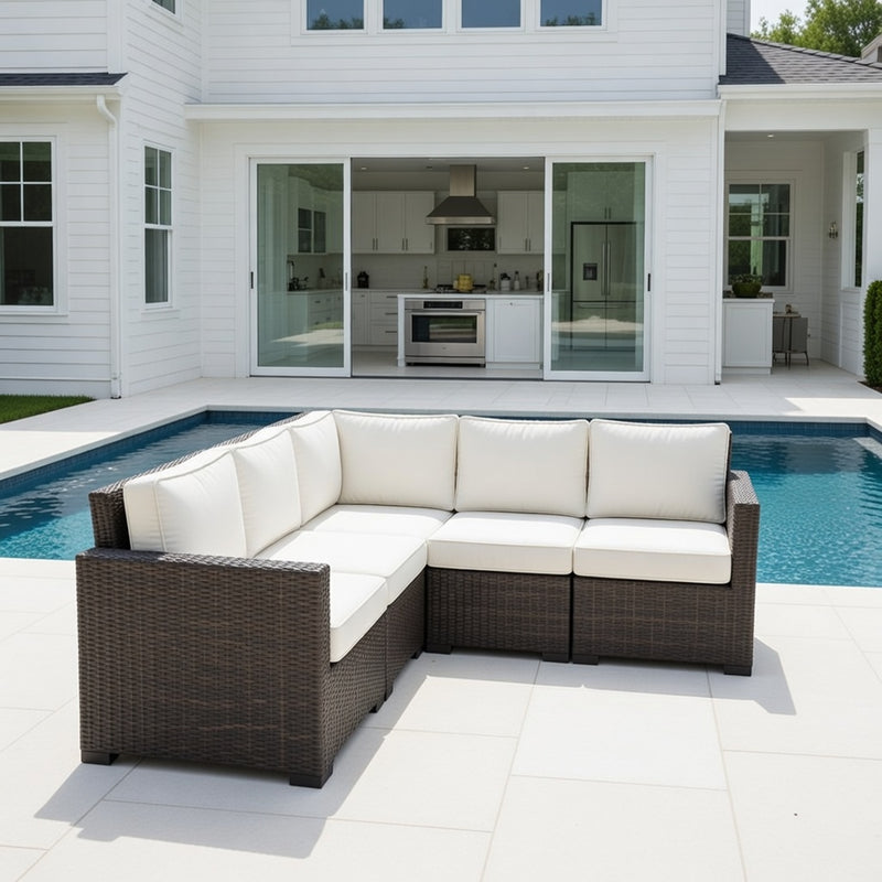 Outdoor L shape Modular Set in Bronze Finish and Sunbrella Rain Cushions