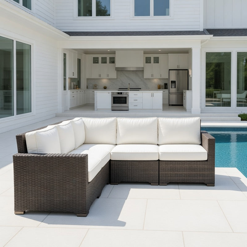 Outdoor L shape Modular Set in Bronze Finish and Sunbrella Rain Cushions