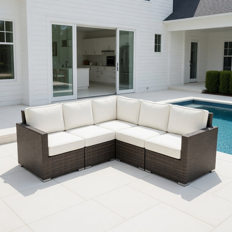 Outdoor L shape Modular Set in Bronze Finish and Sunbrella Rain Cushions