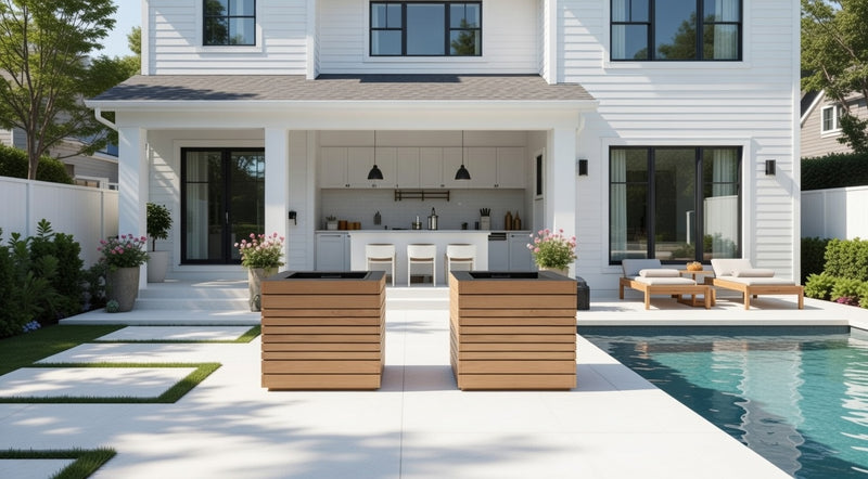 Outdoor Teak Square Planter (Set of 2)