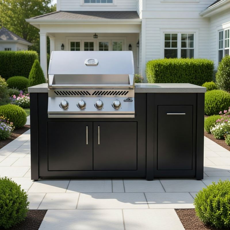 Napoleon 32" Built-in 500 Series Gas Grill 71" Outdoor Kitchen Island, Champagne / Silver Mist