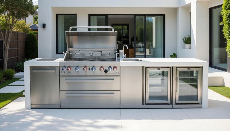 Mont Alpi 6-burner Deluxe Island with a Beverage Center And Fridge Cabinet MAi805-DBEVFC 132''