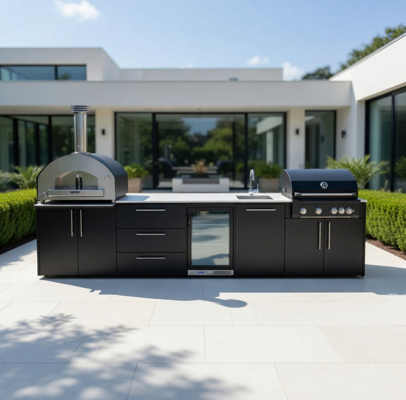 Outdoor Kitchen Elysia with Gas Barbecue, Pizza Oven, Fridge and Sink