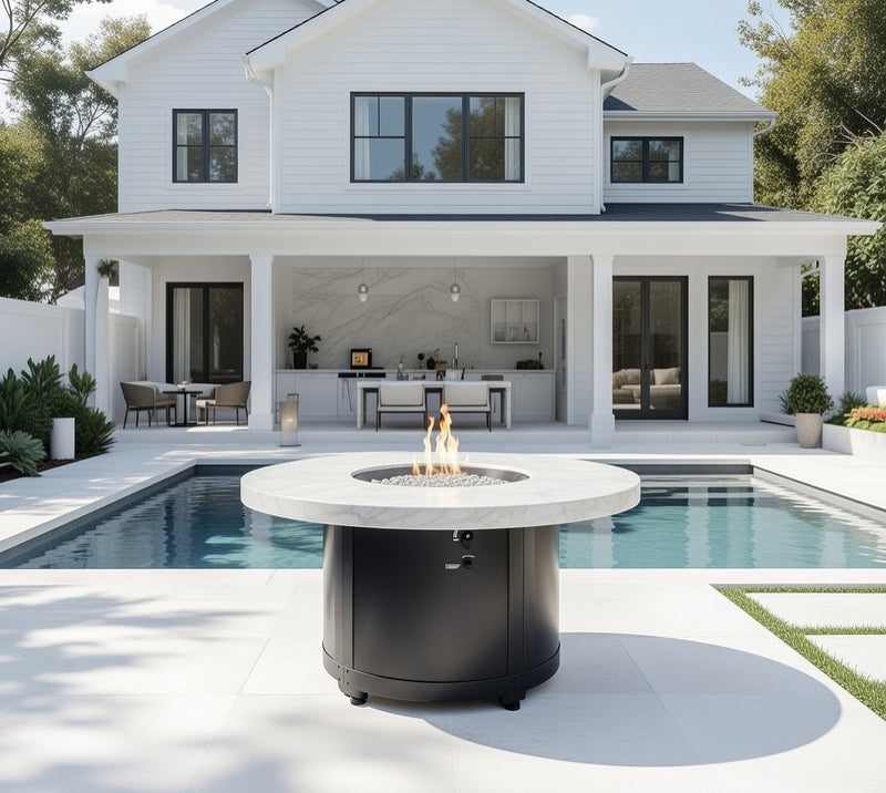 Fire Pit Table White Onyx Chat High plus weather cover