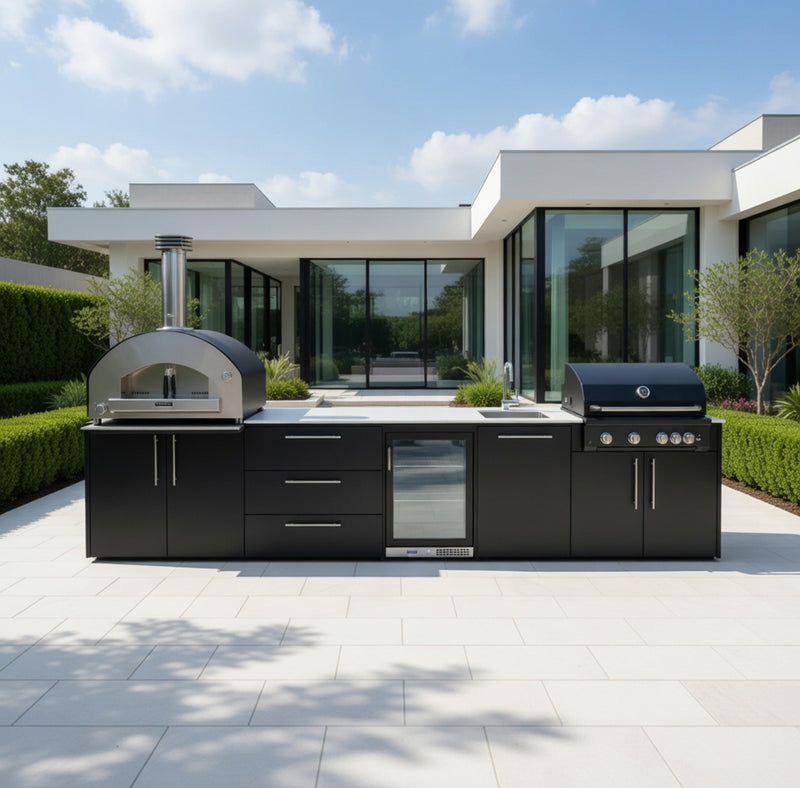 Outdoor Kitchen Elysia with Gas Barbecue, Pizza Oven, Fridge and Sink